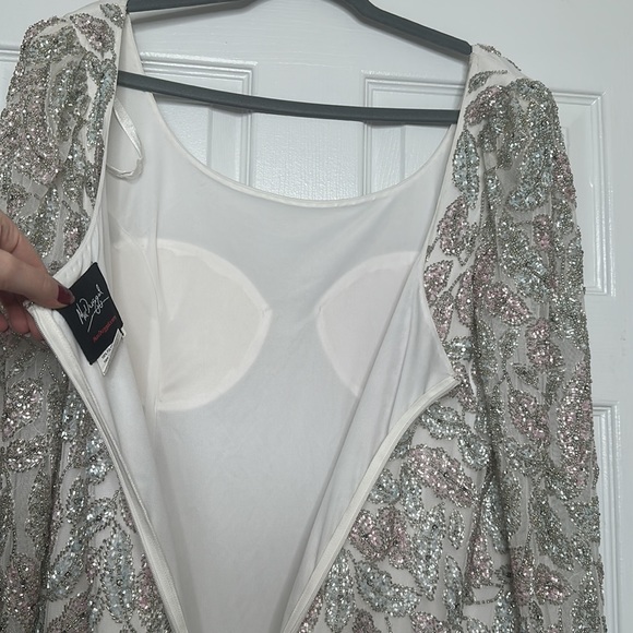 MAC DUGGAL Foliage embellished midi ivory sheath dress 14 NWT - Picture 15 of 16